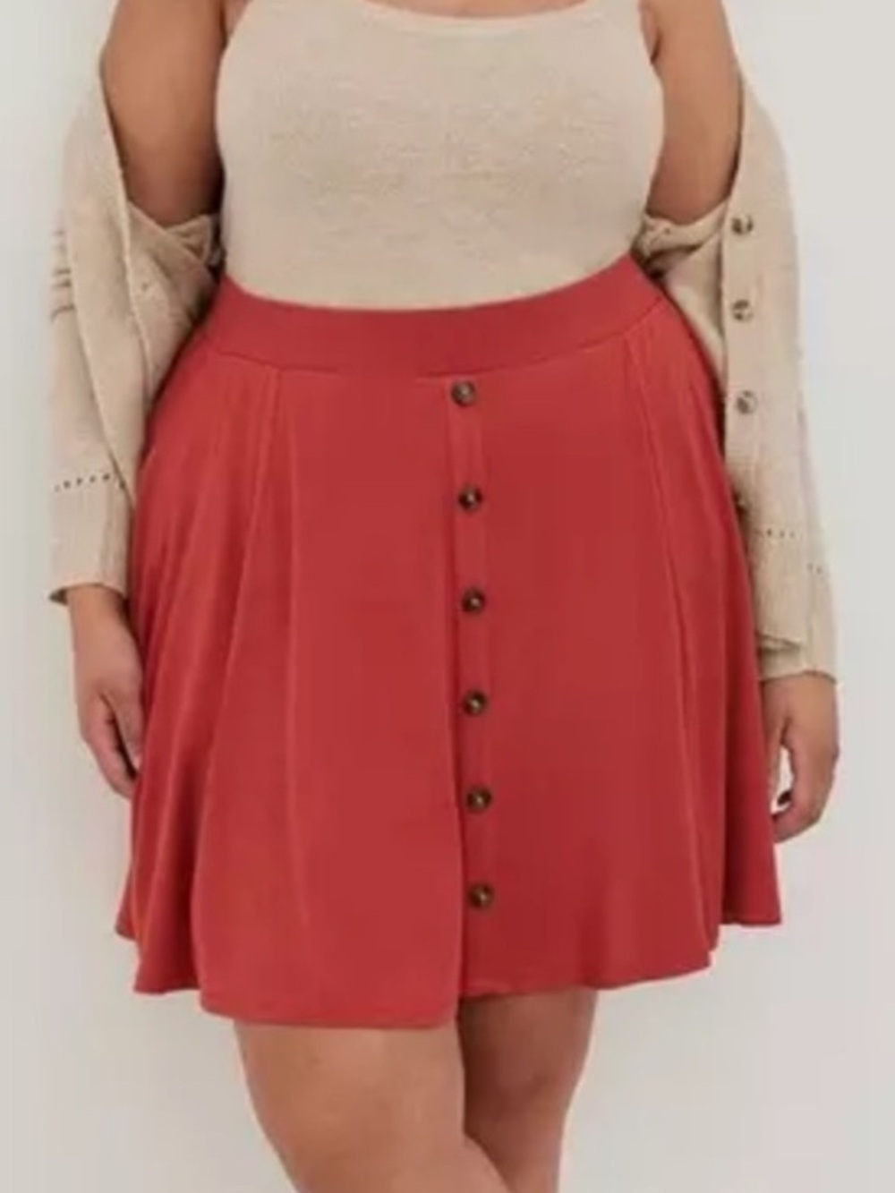 Torrid Women 1X Brick Red Pockets Challis Button Front Mini Skater Skirt NWT